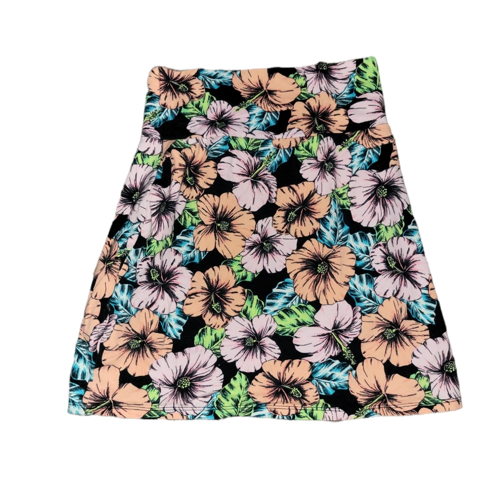 PINK Small rare floral pencil mini skirt Cotton Summer Spring Flower Black